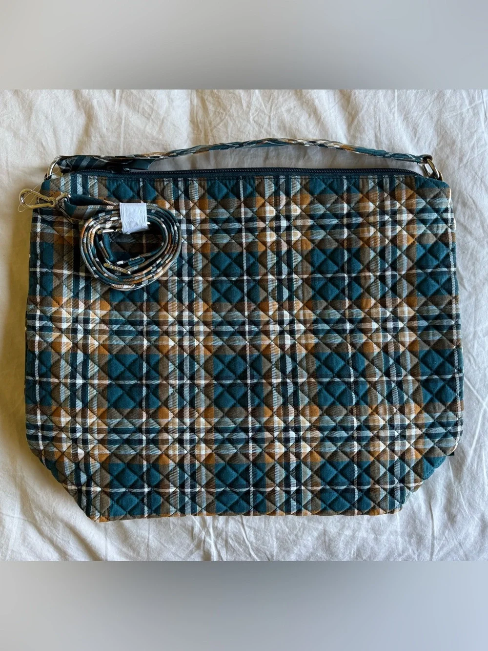 Vera Bradley Quilted Crossbody in Teal, Brown, Cream Plaid